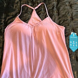 Pink workout top.